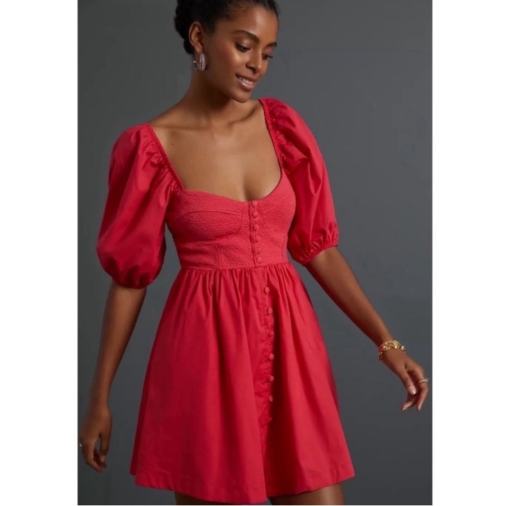 NWT Anthropologie Maeve Red Puff Sleeve Dress Size L